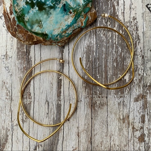 Zara Assymetrical Gold Hoop Earrings - Picture 6 of 6